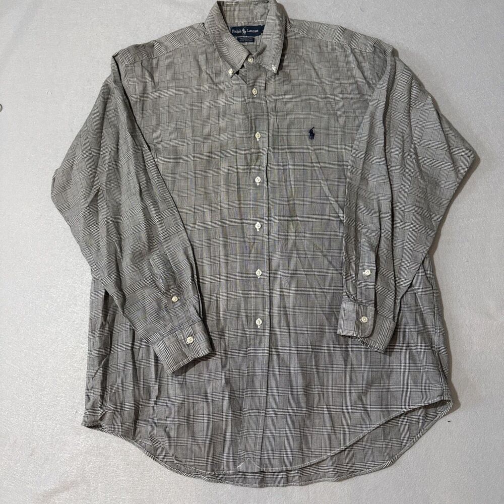 Ralph Lauren Men's Black White Houndstooth Print Yarmouth Button Down 16.5 34/35